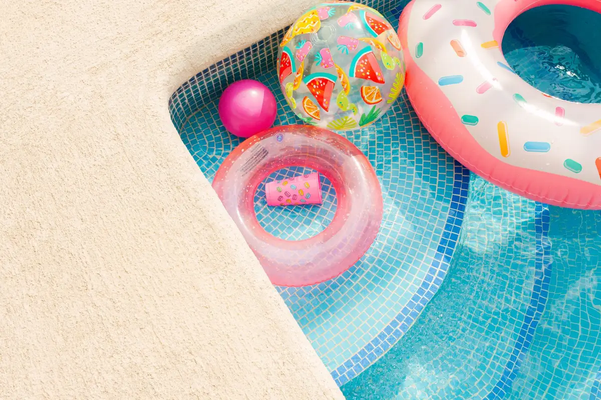 Pool floats ready for the summer pool party